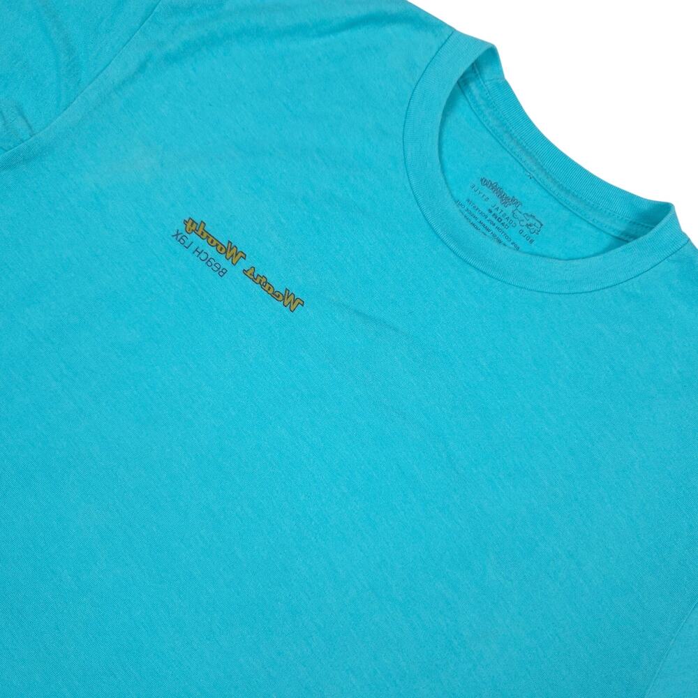Wears Woody Beach Lax T Shirt Mens Medium Blue Graphic Surf Coastal Logo